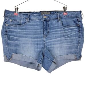 Torrid Jean Shorts 22 42X4 Blue Cut Off Cuffed Frayed Hem High Rise Denim